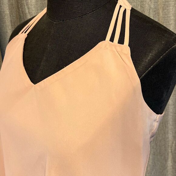 Japna Women's Peach V-Neck Flowy Strappy Racerback Sleeveless Blouse Top Medium - Picture 3 of 7
